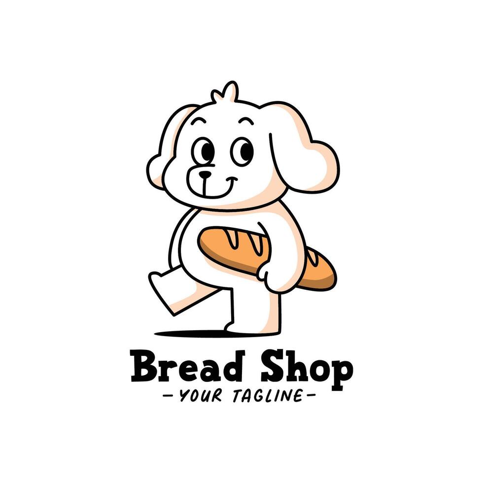 A CUTE WALKING DOG WITH A LONG BREAD CARTOON LOGO vector