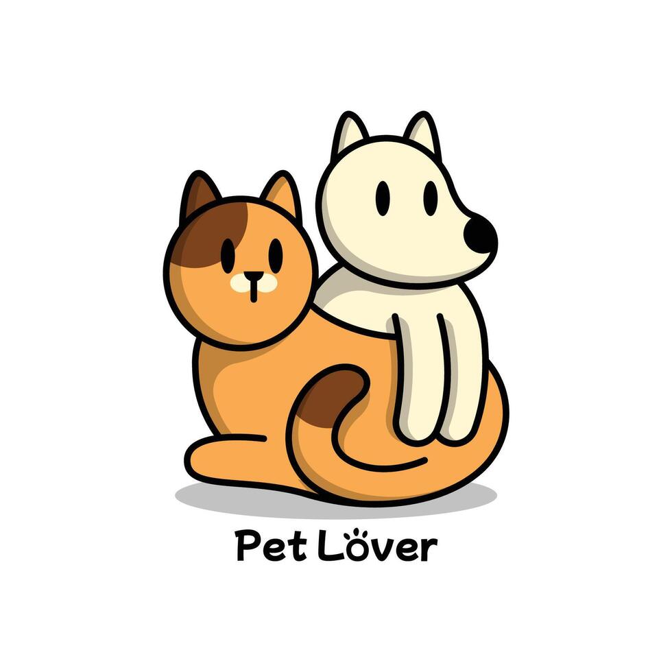 CUTE HUGING CAT AND A DOG CARTOON LOGO DESIGN vector