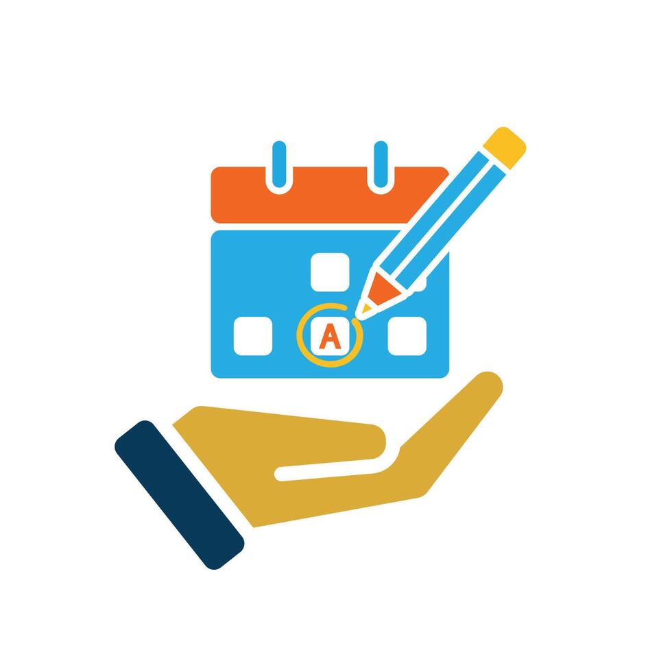 education icon. Study Planner in hand. Calendar with marker and pencil icon. smart. Flat style vector