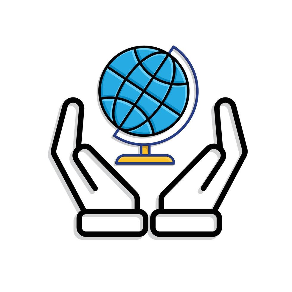 education icon. Subject Icon Geography in hand. globe with white background. clever. Mixed design vector