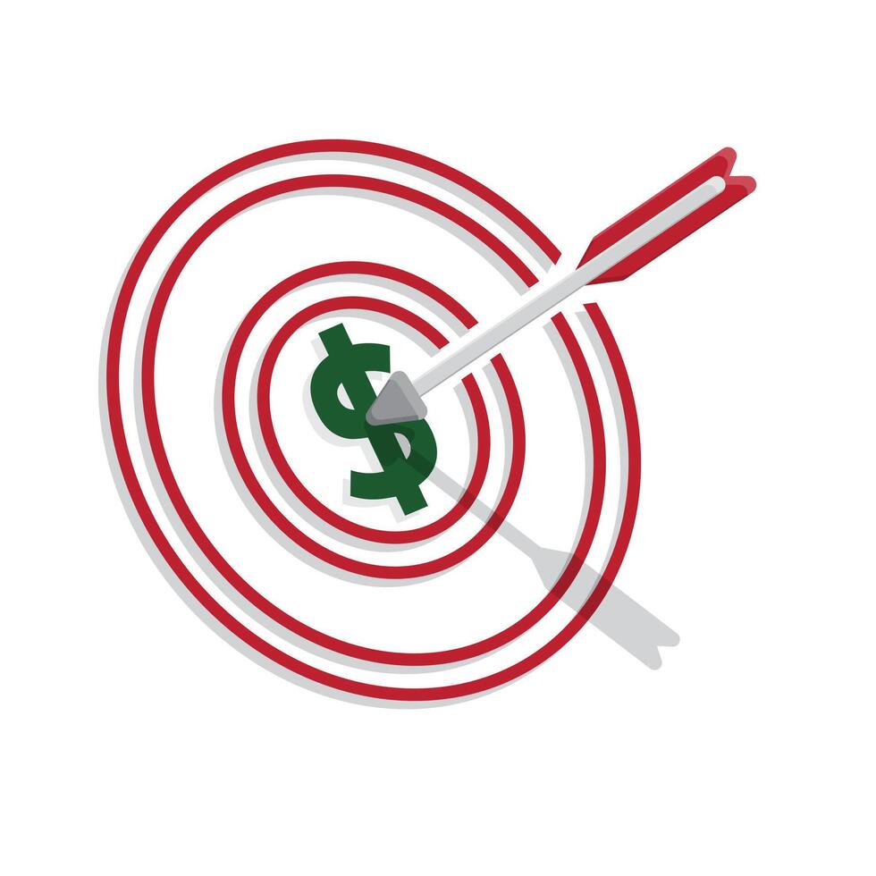 A dart hitting a target with a dollar sign in the center. mixed style design vector
