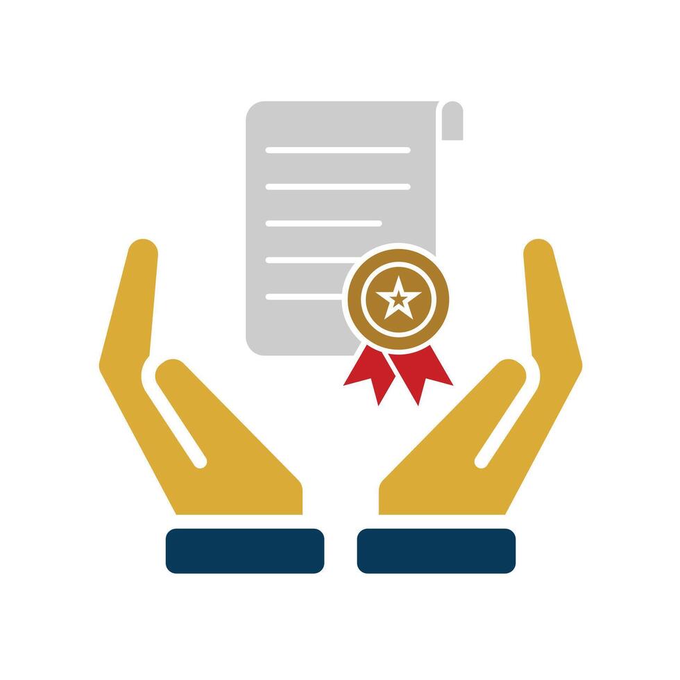 education icon. scholarship in two hand. slightly rolled paper with award certificate or ribbon. smart. Flat design style vector