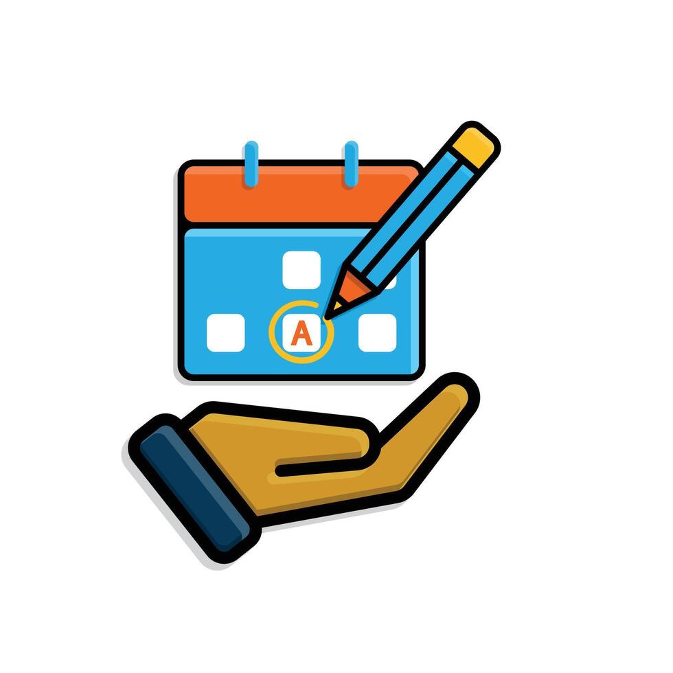 education icon. Study Planner in hand. Calendar with marker and pencil icon. clever. isometric style vector