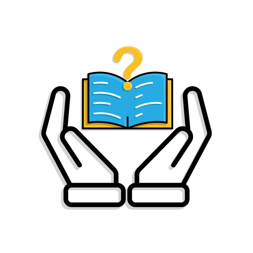 education icon. question or issue in two hand. book or paper question mark. smart, learn, clever. Outline design style vector