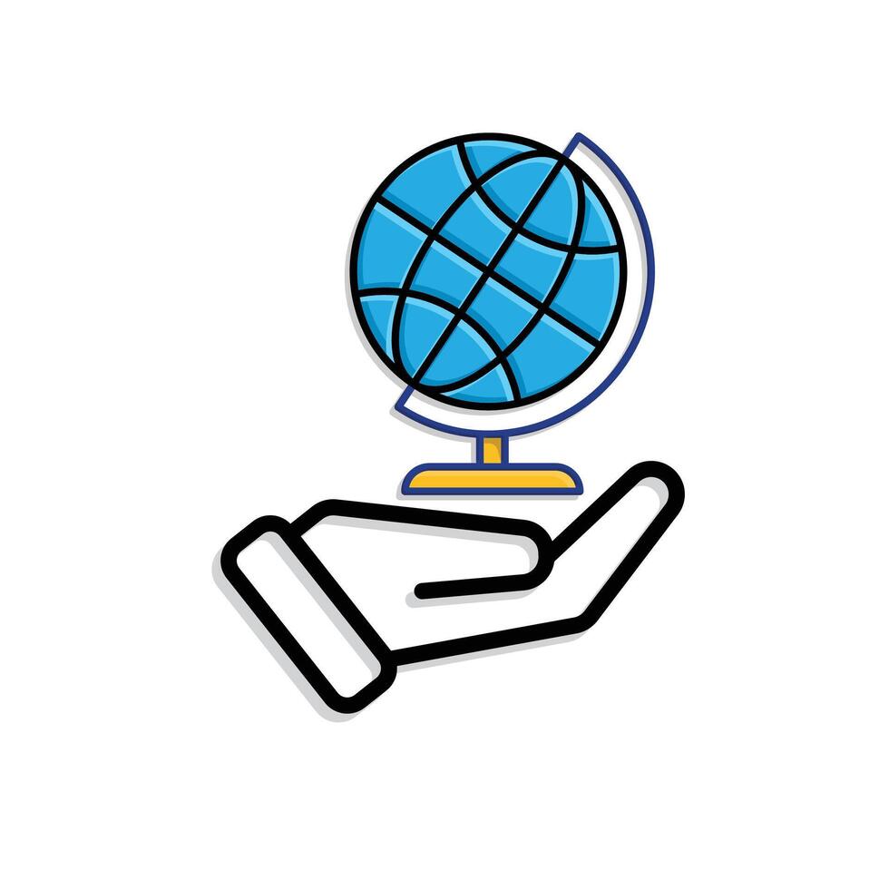 education icon. Subject Icon Geography in hand. globe with white background. clever. Mixed style vector