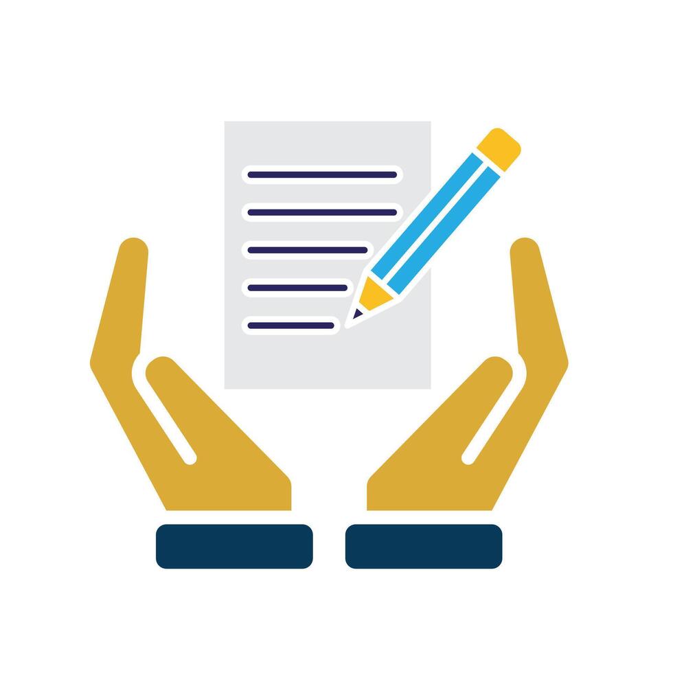education icon. Notes and Highlighting Tools in hand. notes with pencil. learning, clever. Flat design vector