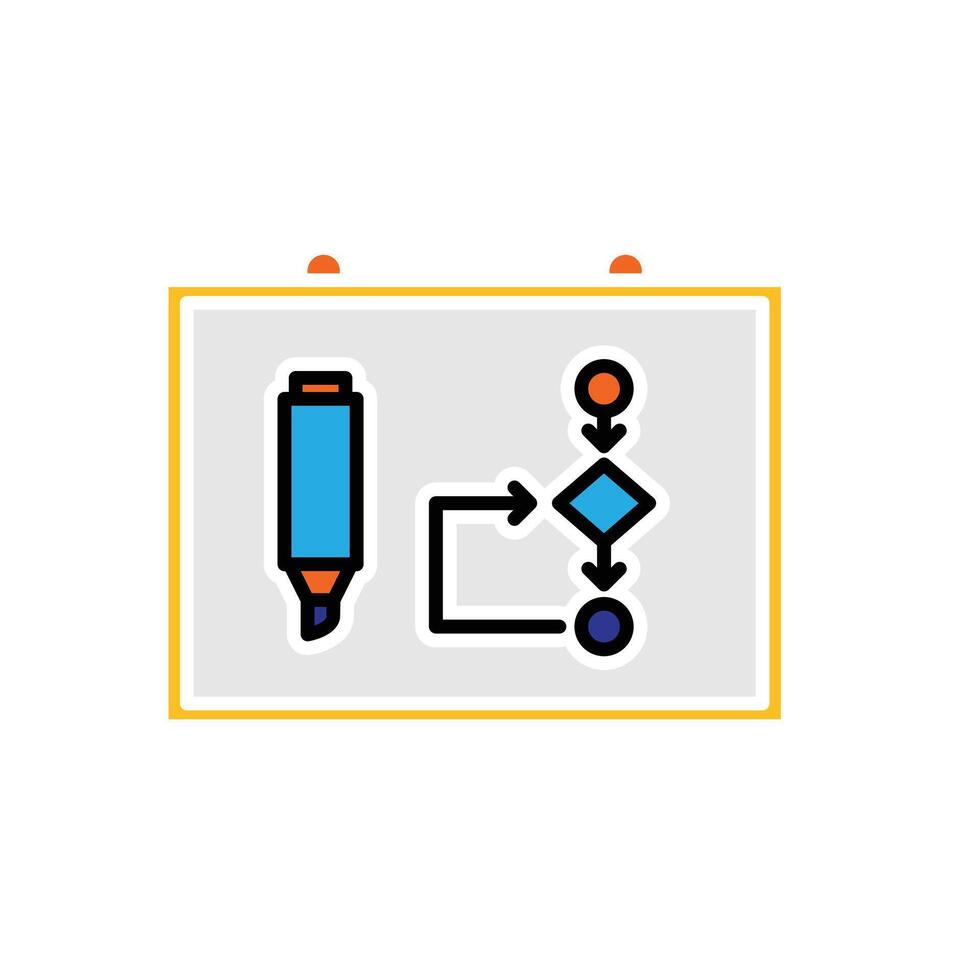 Remote Work. Virtual whiteboard icon. Digital board with marker and diagram icons. collaboration. Flat design style vector