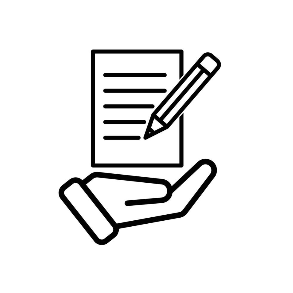 education icon. Notes and Highlighting Tools in hand. notes with pencil. Smart and clever. Outline style vector