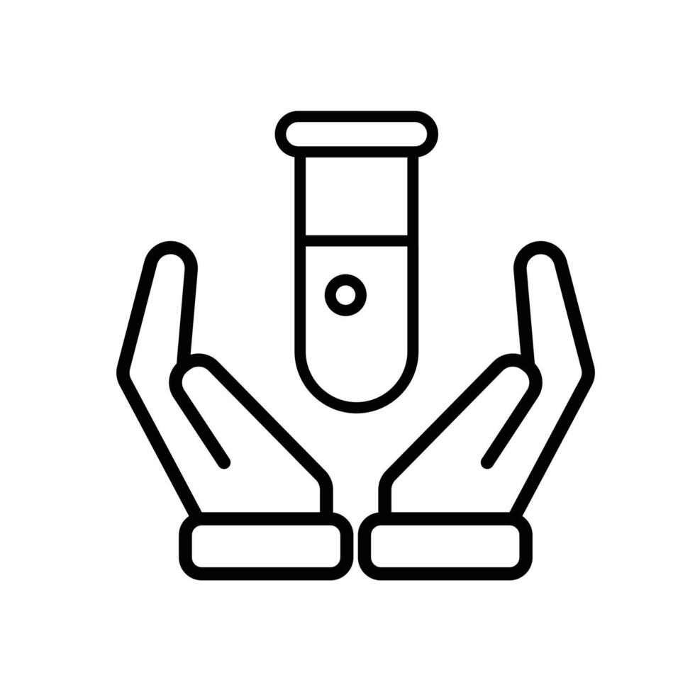 education icon. Subject Icon science in hand. test tube with blue liquid inside. smart, clever. Outline style vector