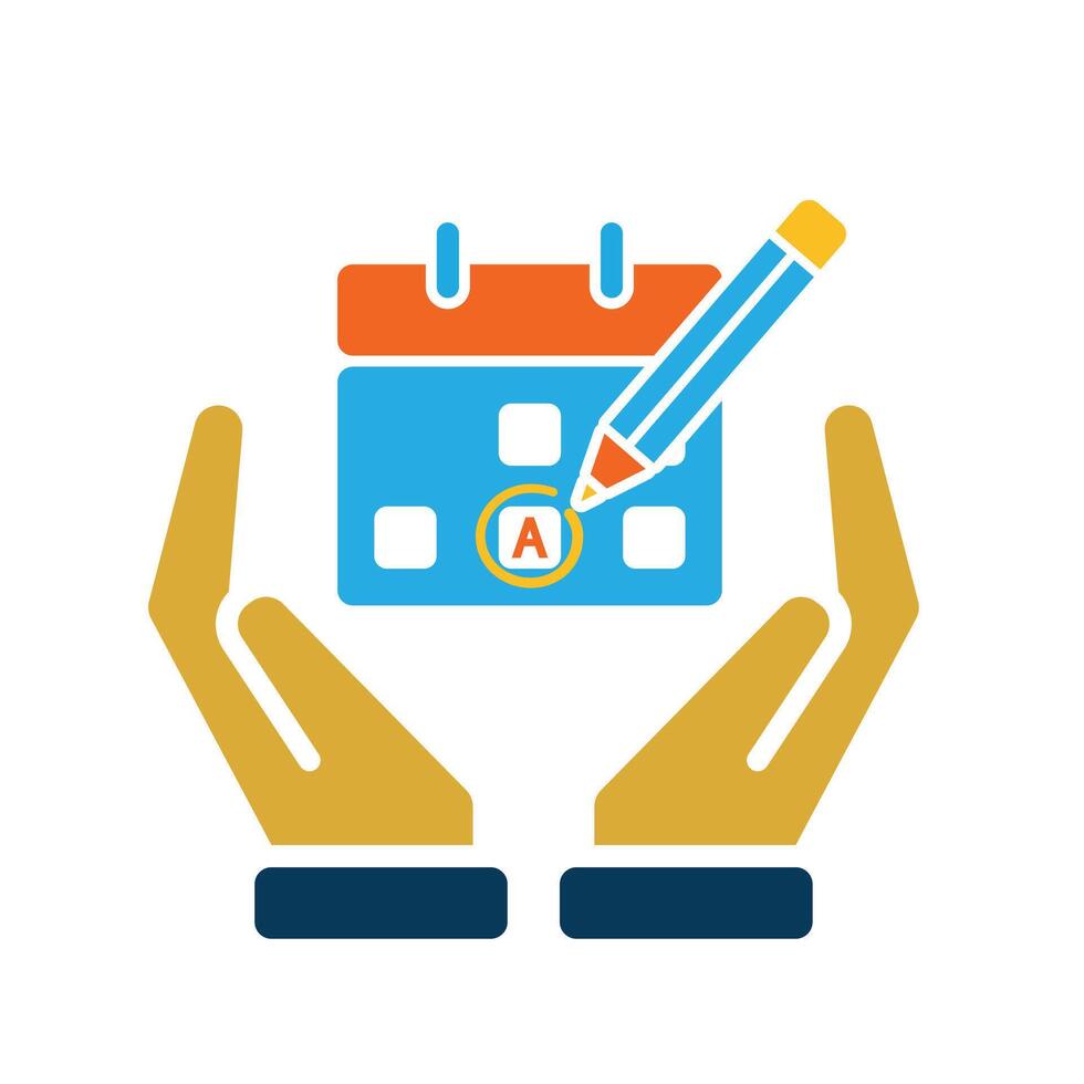 education icon. Study Planner in hand. Calendar with marker and pencil icon. smart. Flat design vector