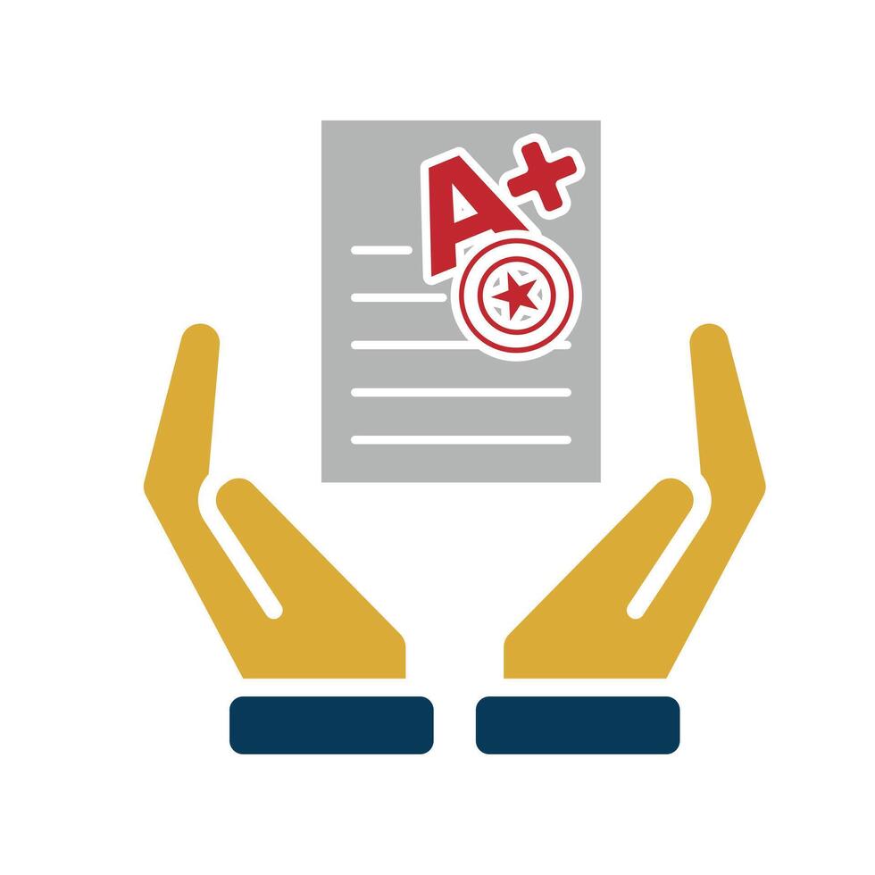 education icon. Live Grade and Report Card in hand. A plus grade sheet with a stamp icon. smart. Flat style vector