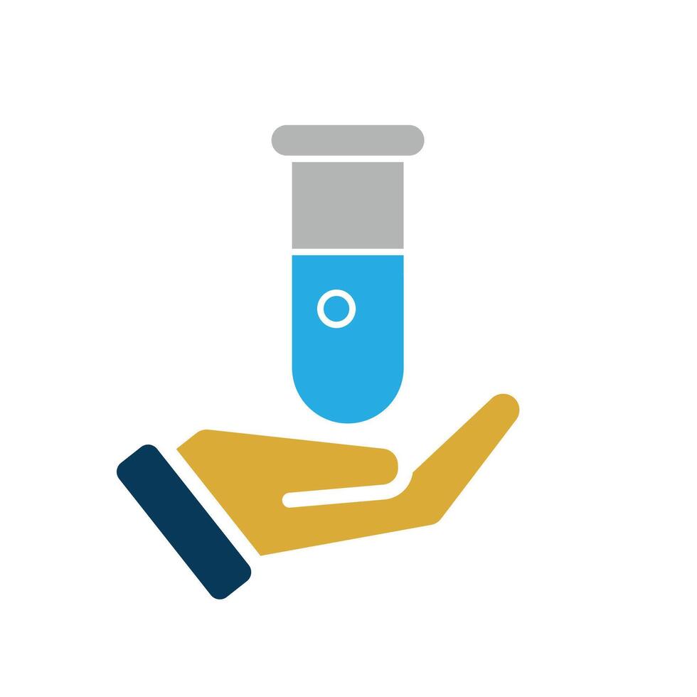 education icon. Subject Icon science in hand. test tube with blue liquid inside. learning, clever. Flat design vector