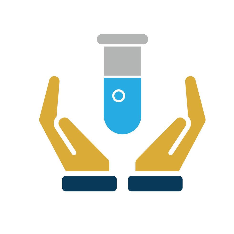 education icon. Subject Icon science in hand. test tube with blue liquid inside. learning, clever. Flat style vector
