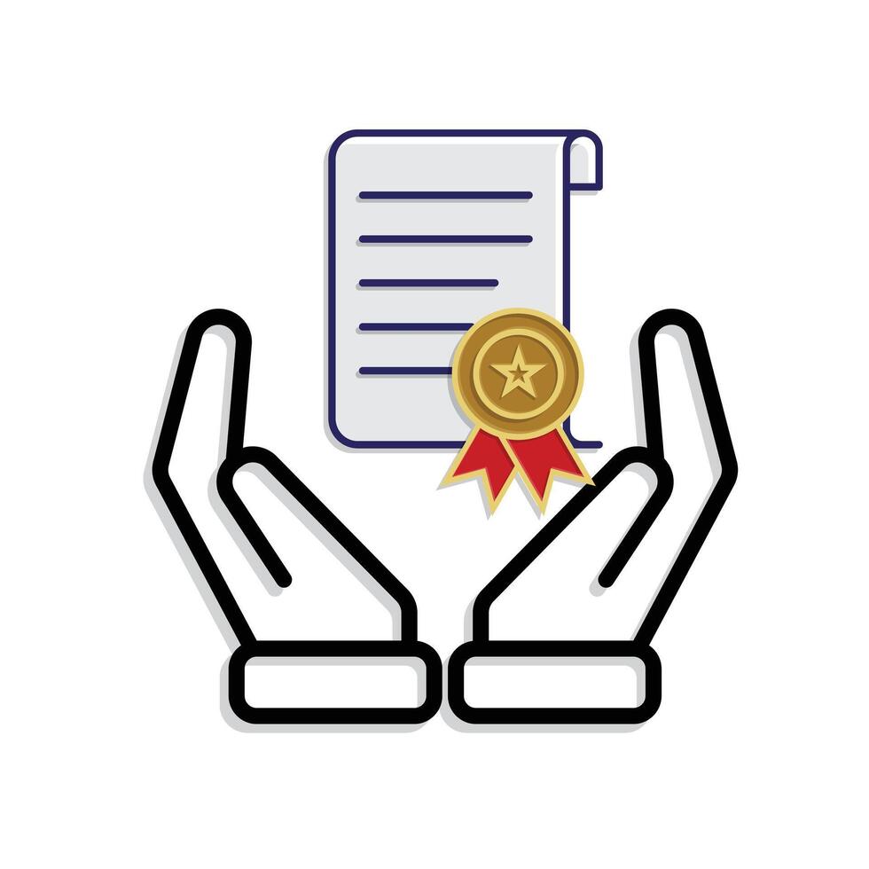 education icon. scholarship in two hand. slightly rolled paper with award. smart, study, clever. Mixed design style vector