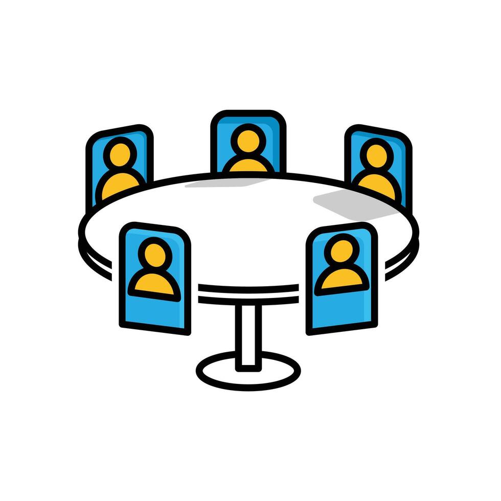 Remote Work. Online meeting icon. Round table room with avatar icon. collaboration, online, remote. Mixed design style vector