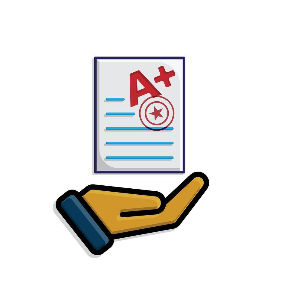 education icon. Live Grade and Report Card in hand. A plus grade sheet with a stamp icon. clever. isometric design vector