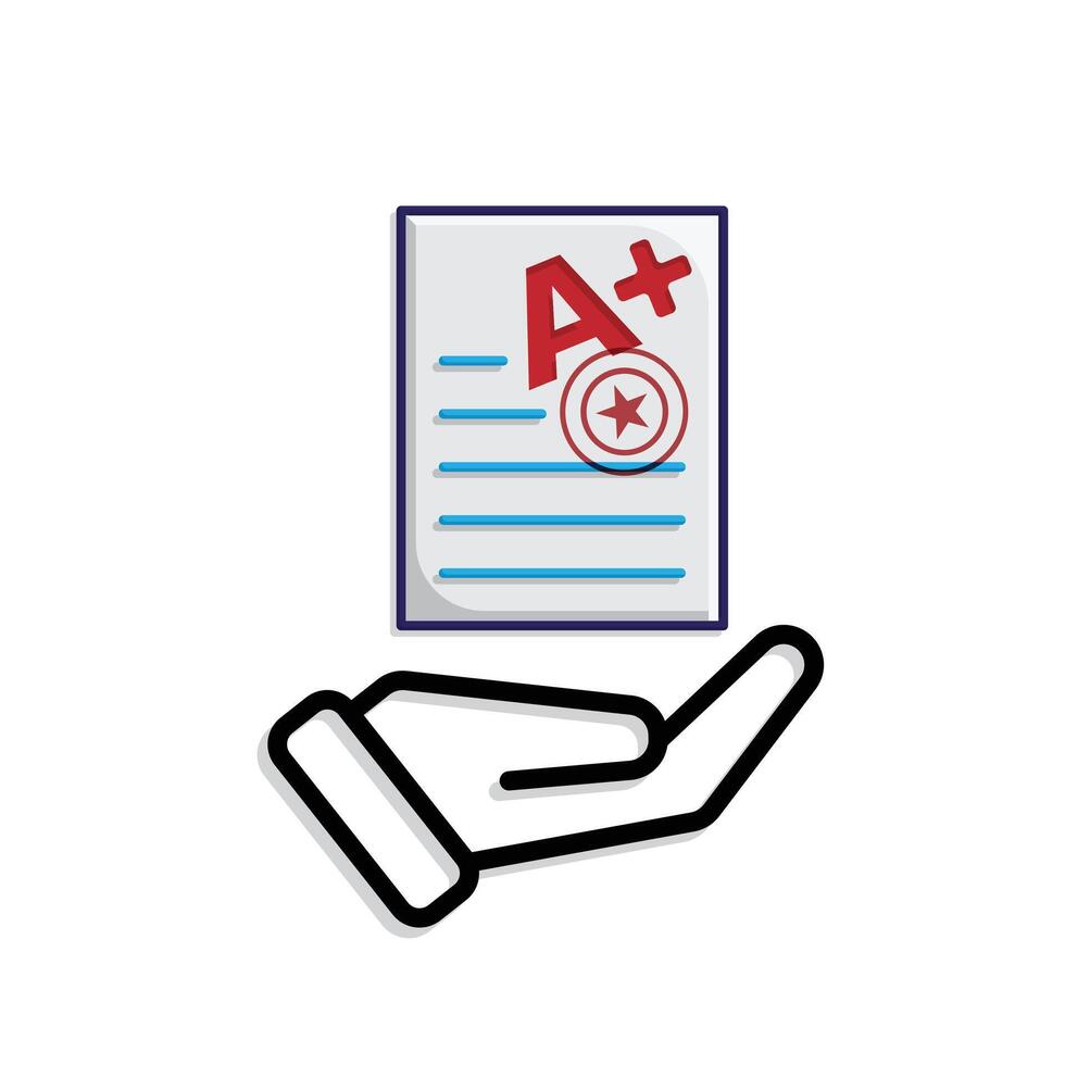 education icon. Live Grade and Report Card. A plus grade sheet with a stamp icon. smart, learning, clever. Mixed design vector