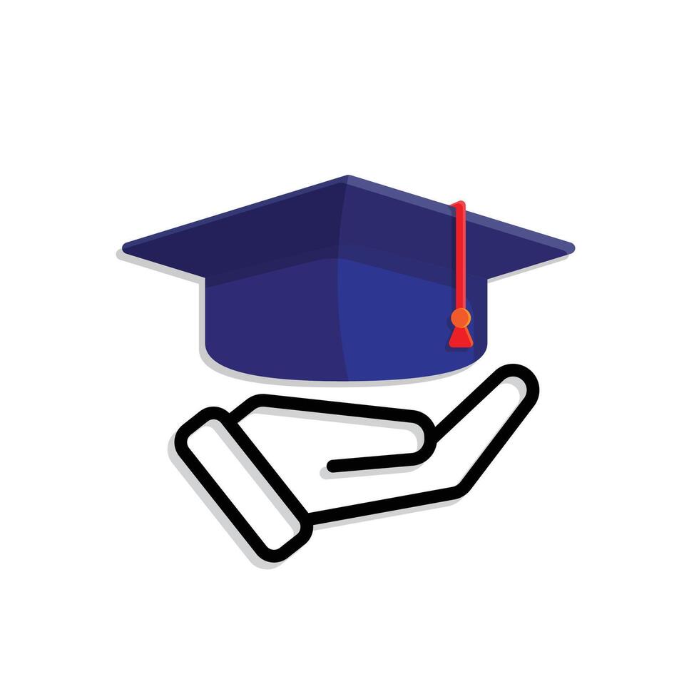 education icon. student in hand. graduation cap. smart, study, clever. mixed design style vector