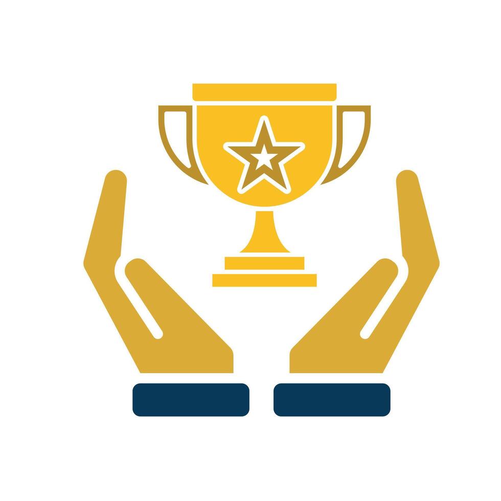 education icon. learning result or trophy in two hand. gold trophy with star in the middle. smart. Flat design style vector