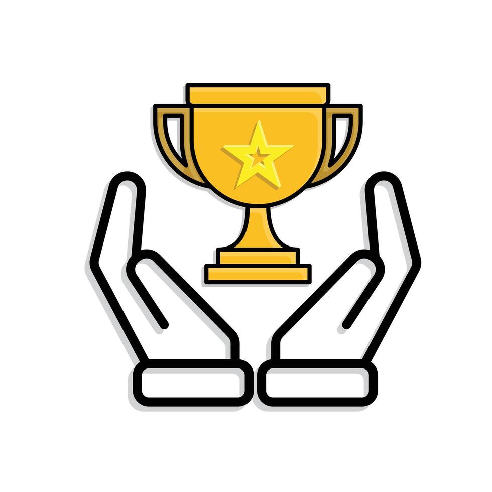 education icon. learning result or trophy in two hand. smart, learning, clever. Mixed design style vector
