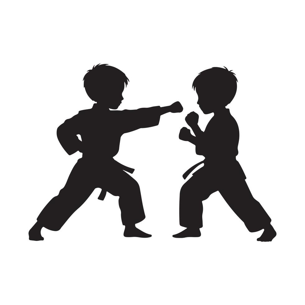 Two boys in karate stances facing each other vector
