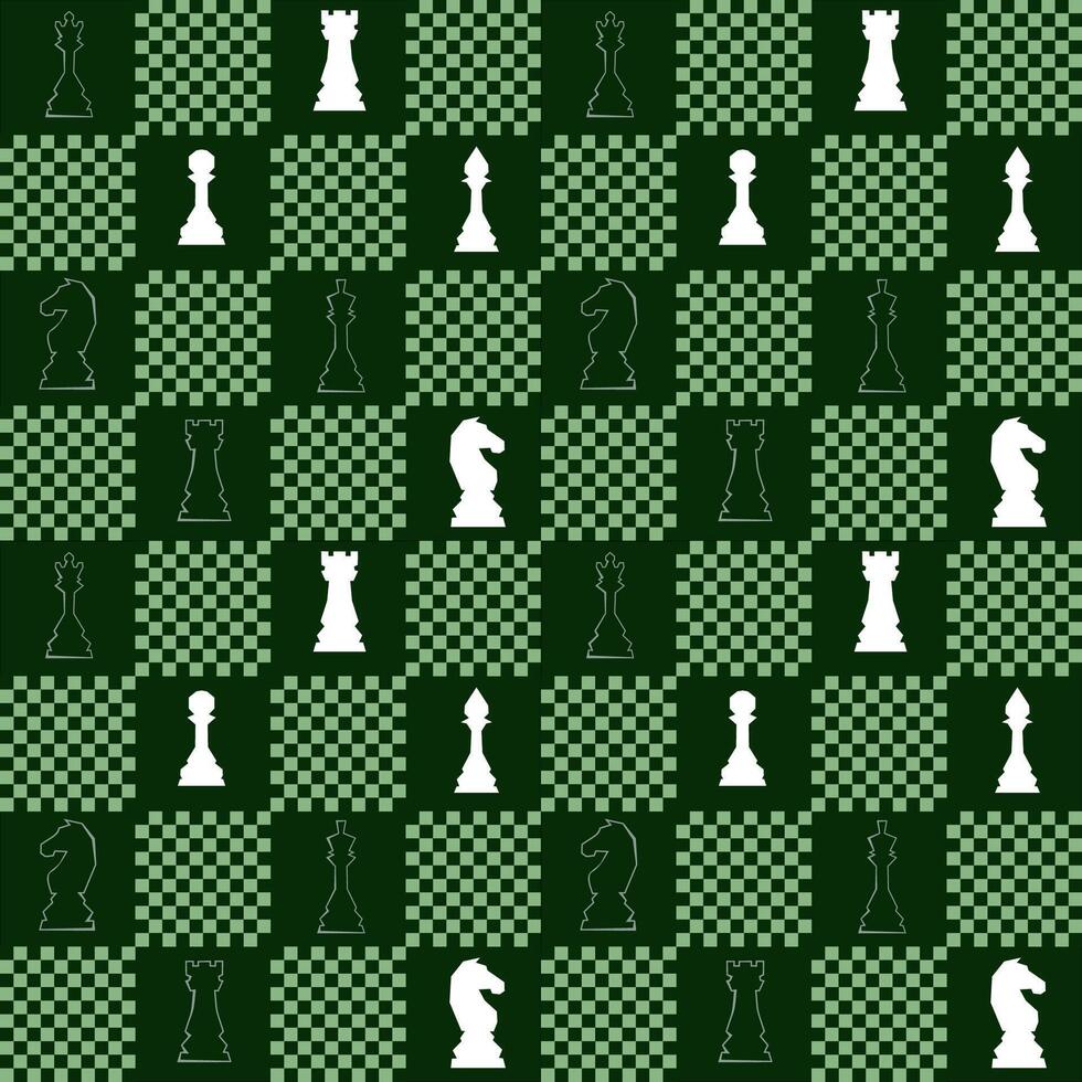Abstract Seamless pattern in chess style with chess figures and chessboard for design, textile,fabric, surface textures, packaging, scrapbooking, chess school or chess club. vector