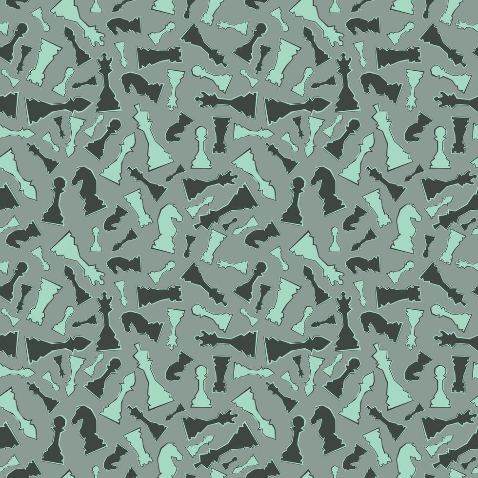 Abstract Seamless pattern in chess style with chess figures and chessboard for design, textile, fabric, surface textures, packaging, scrapbooking, chess school or chess club. vector