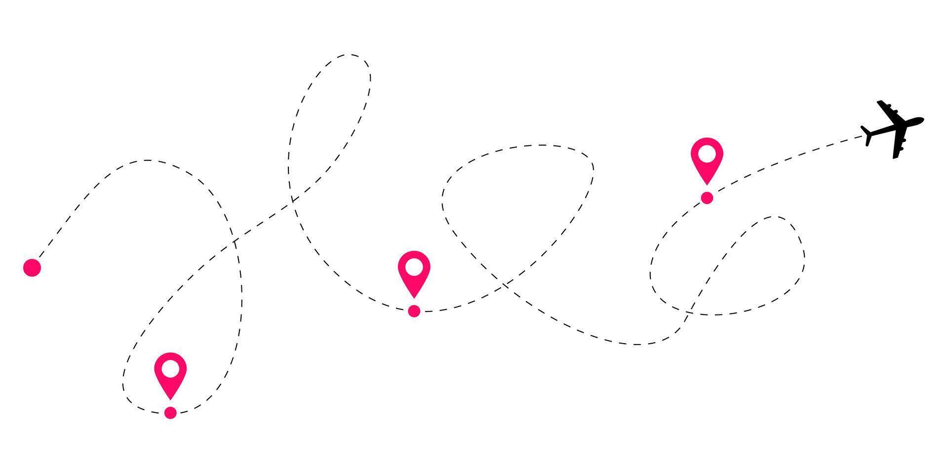Set of aircraft route lines with dashed and dotted pathways for airplane travel illustrations and global flight tracking maps showing aviation network patterns and sky navigation routes vector