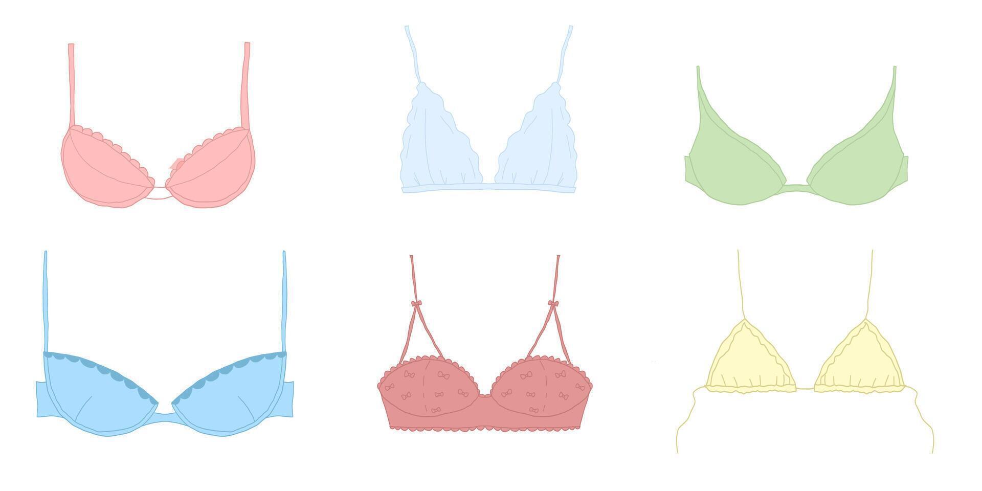Doodle Lingerie Set Hand Drawn Bra and Underwear Sketch in Pastel Tones vector