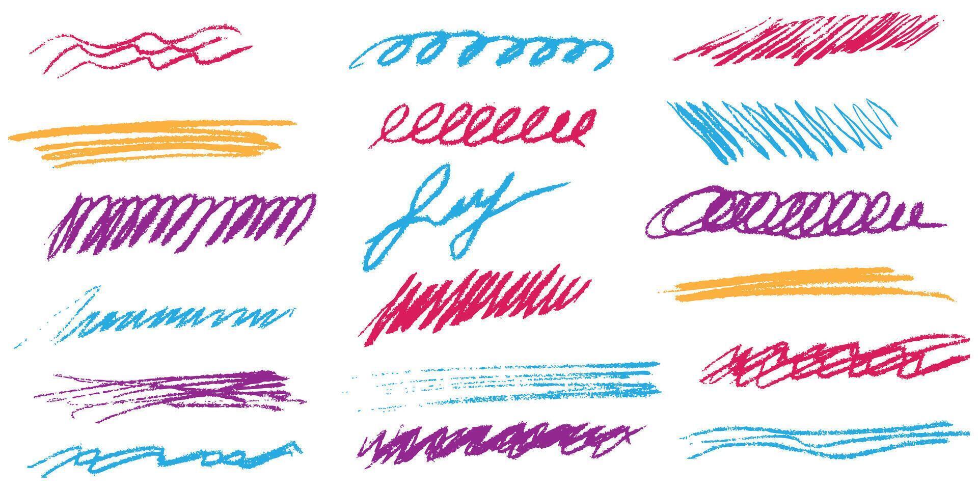 Hand drawn line brush doodle stroke with pencil and pen sketch texture. Crayon and chalk scribble underline shapes with handwritten marker paint effect. grunge cross drawn emphasis element. vector