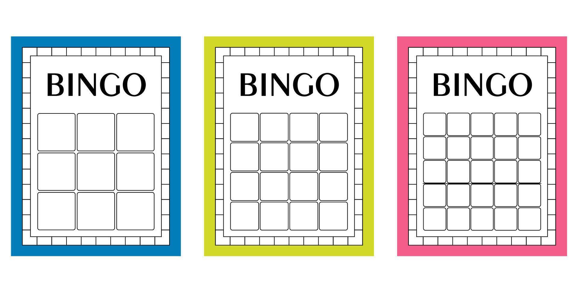 Set of empty bingo cards with no numbers. Clean lotto gambling ticket templates. illustrations of blank keno sheets for casino-themed games, lucky draw designs and betting concepts. vector
