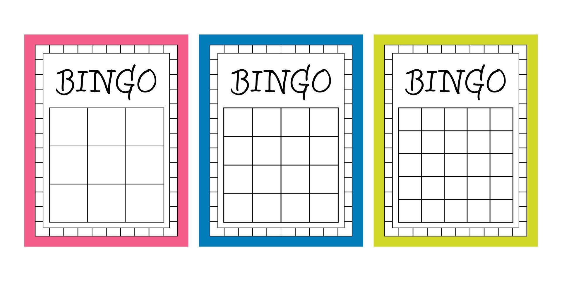 Blank bingo game cards without numbers. Empty lotto ticket templates for gambling and casino themes. set of clean keno betting sheets for entertainment, party games and lucky draws. vector