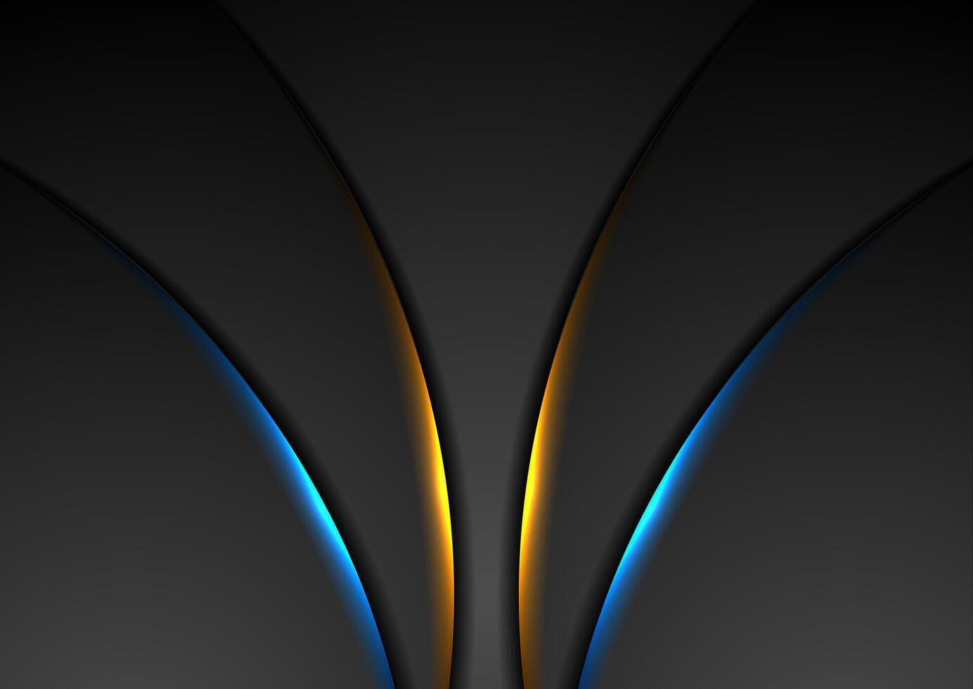 Black abstract wavy background with blue orange neon lights vector