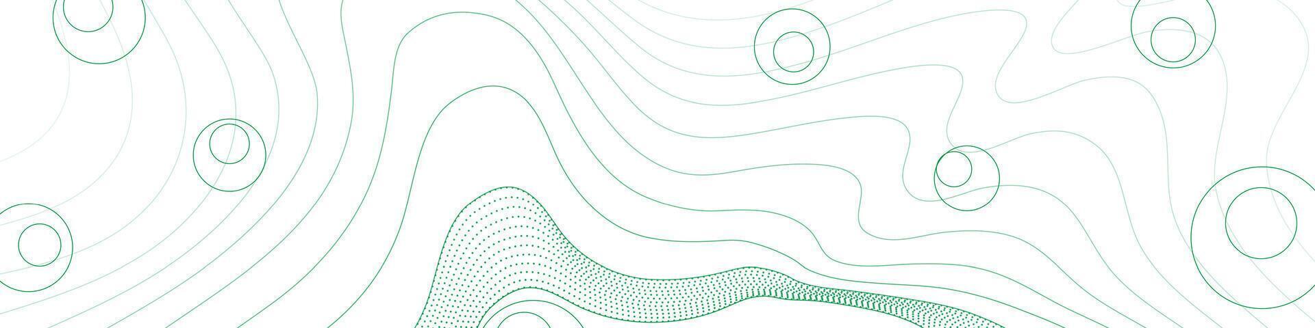 Technology minimal background with green wavy lines and circles vector