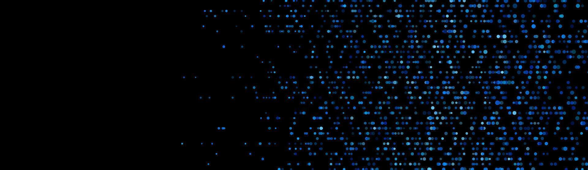 Sparkling blue dots on black background, abstract tech banner design vector