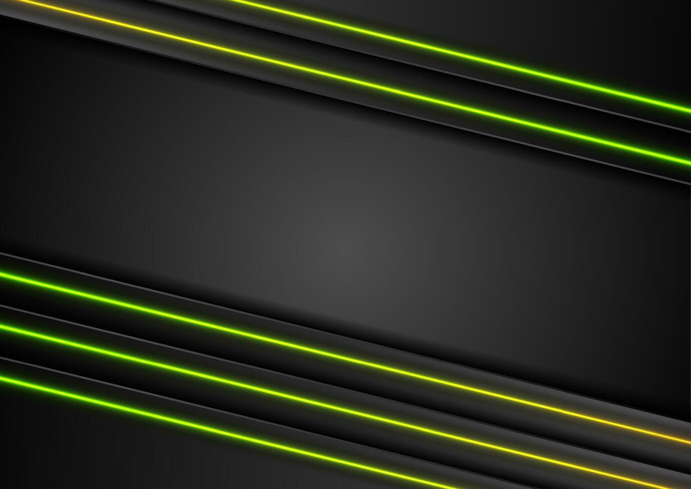 Black abstract striped background with green yellow neon lines vector