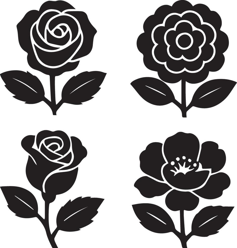 A set of flower black silhouette like rose vector