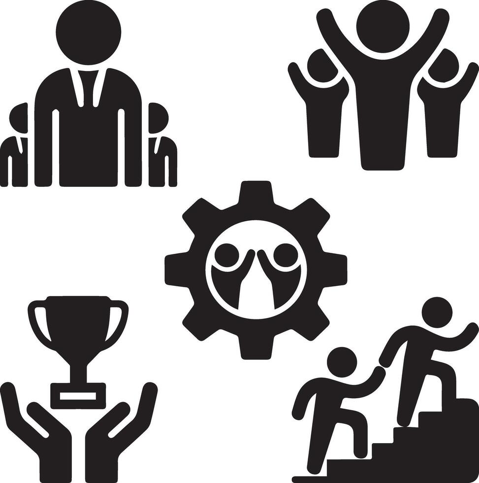 Business Teamwork and Success, Flat Black Icons. vector