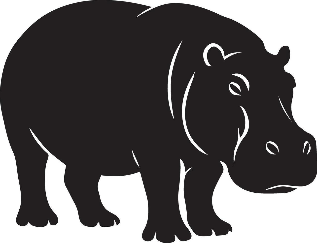 Hippo Silhouette Art, Bold Black and White Wildlife Illustration. vector