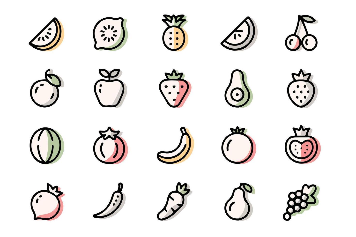 Illustrated collection of delicious fresh and colorful fruit icons vector