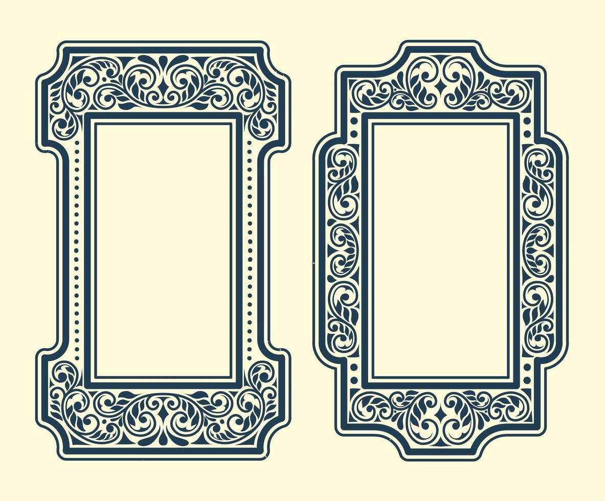 Pair of Ornate Rectangle Frames with Floral Scrollwork. with line art design style vector