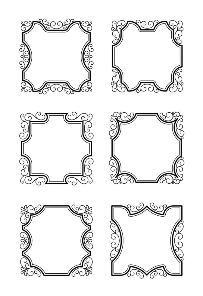 Collection of Six Ornate and Decorative Frames. with line art design style vector