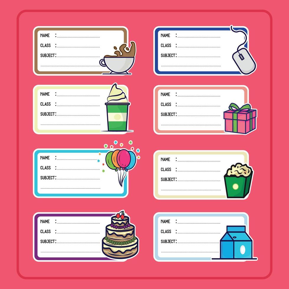 Colorful name labels with illustrations vector