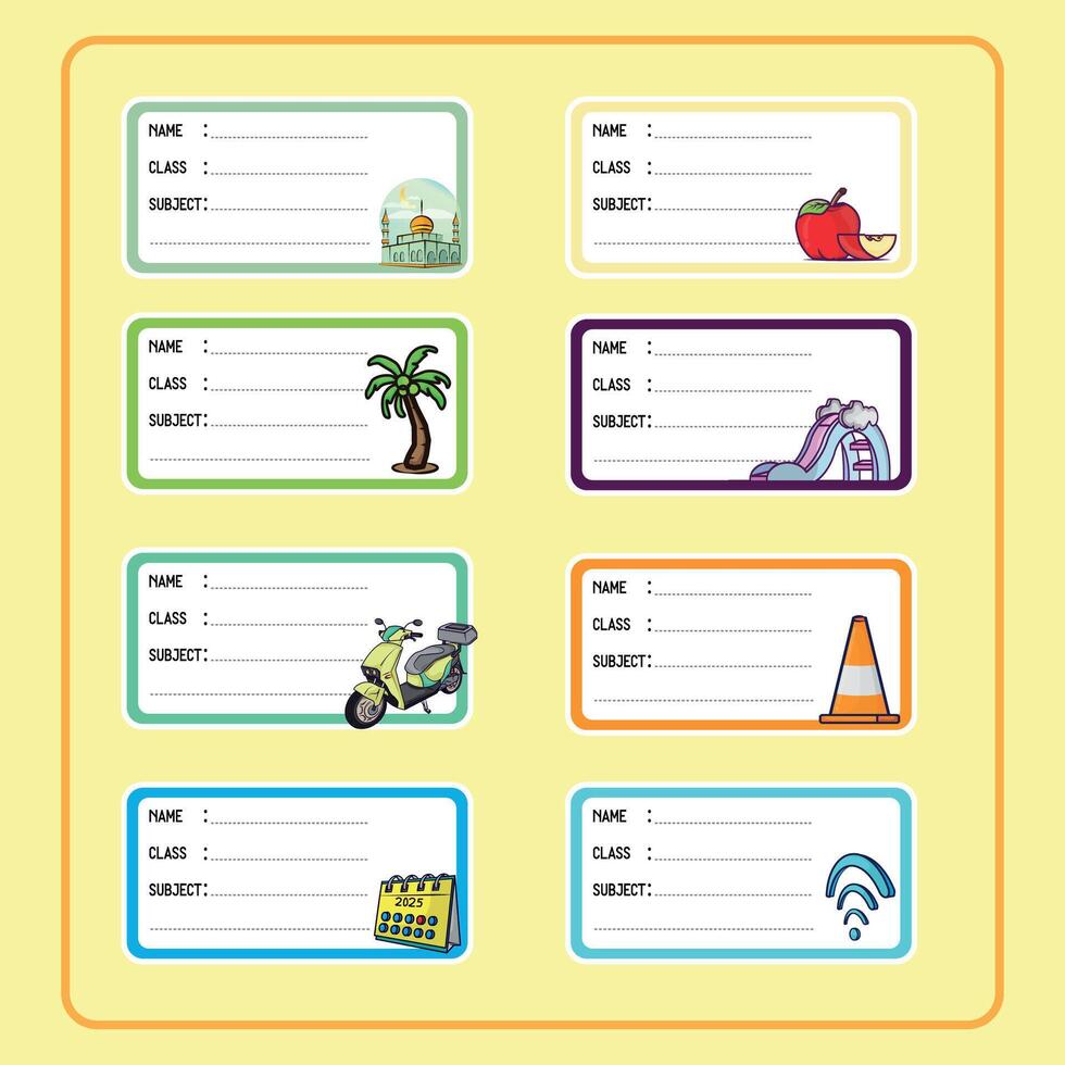 Colorful student labels for school use vector