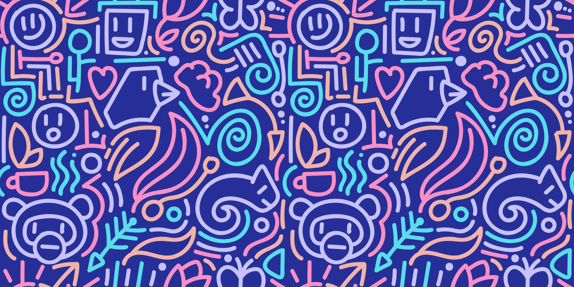 A colorful pattern with various symbols and shapes vector