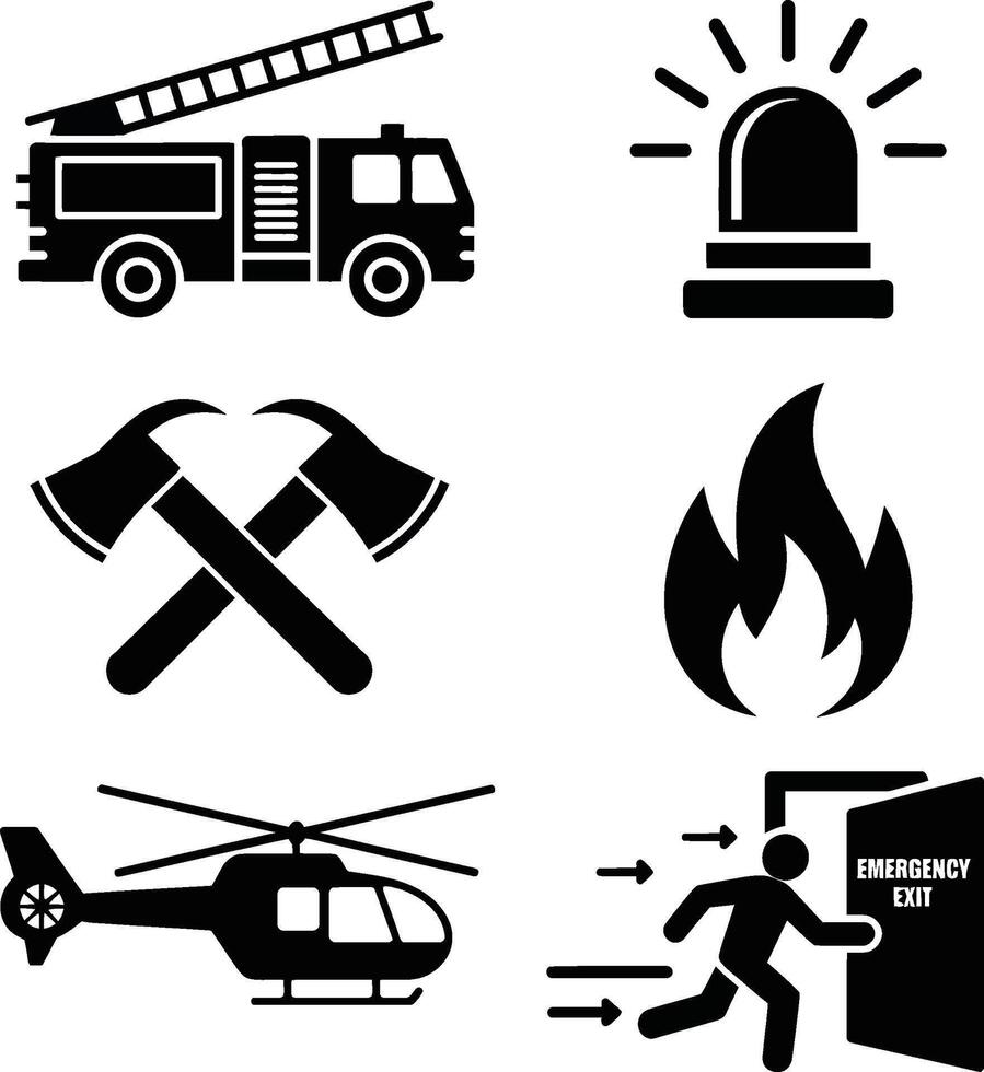 Black and white fire safety icons set vector