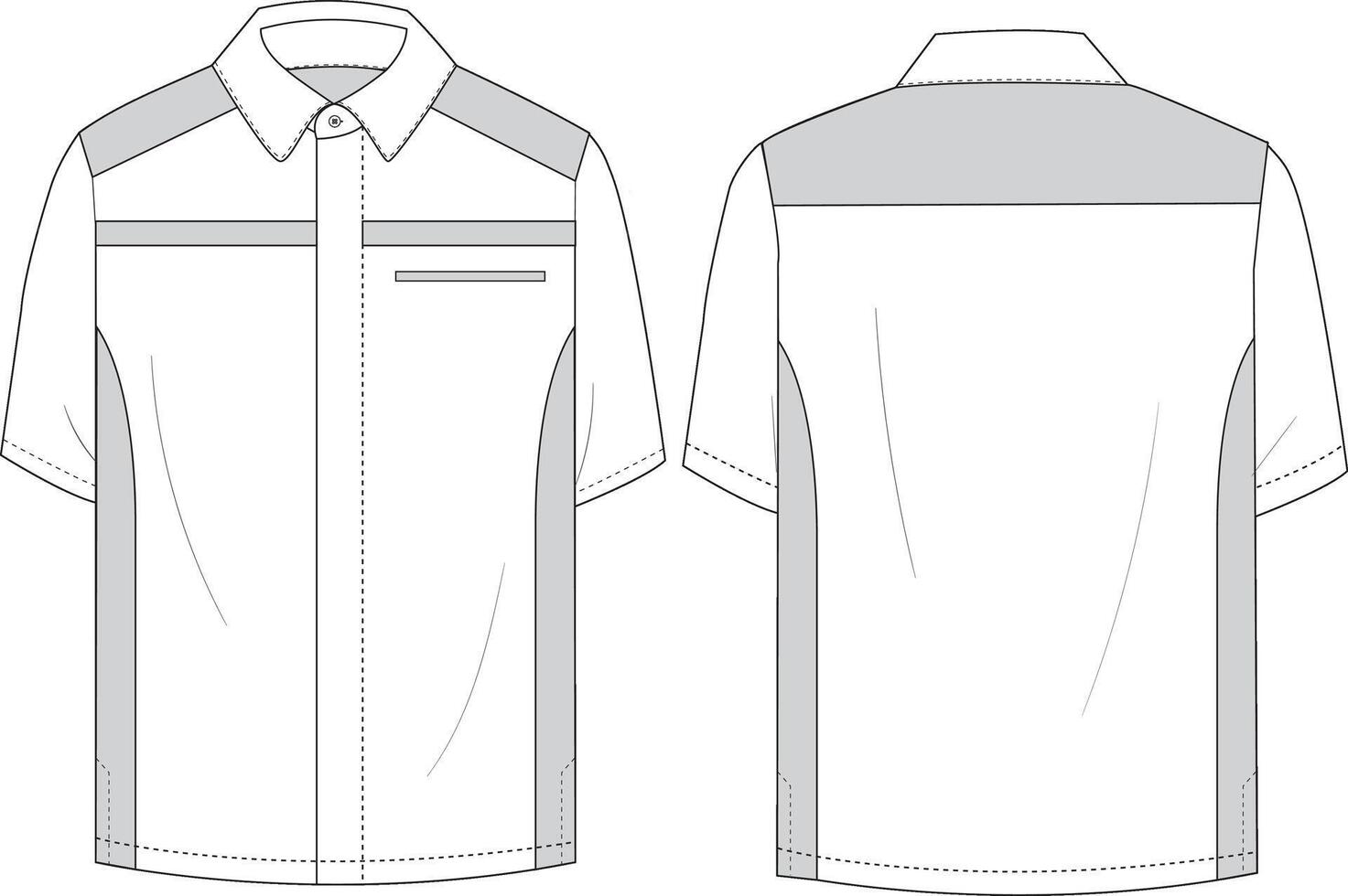 Men's Color-Blocked Short Sleeve Shirt Front and Back Illustration with Pockets vector