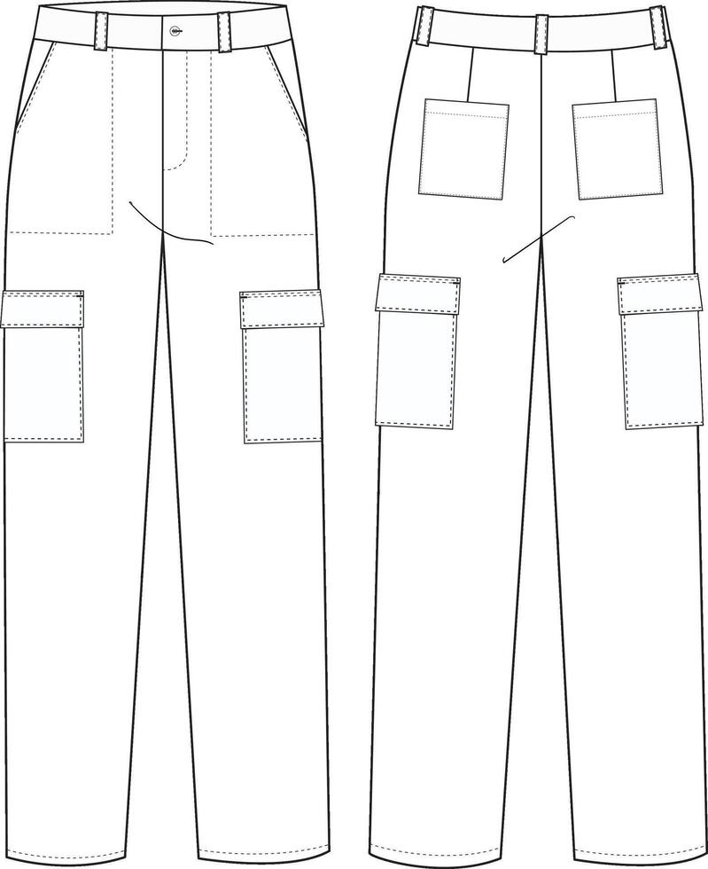 Men's Cargo Pants Front and Back Illustration, Utility Pants with Large Pockets vector