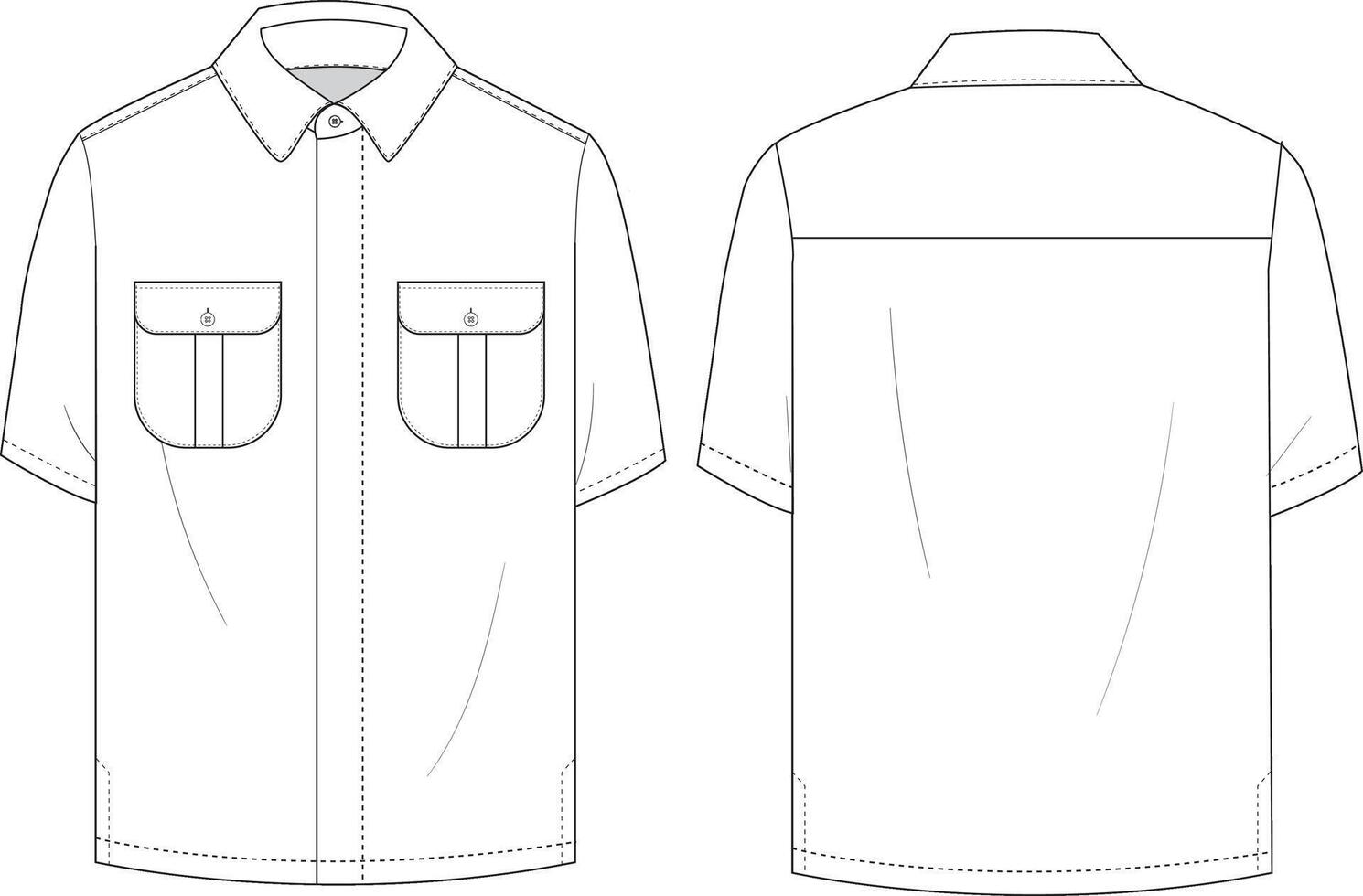 Men's Short Sleeve Shirt Front and Back Illustration, Shirt with Two Front Pockets vector