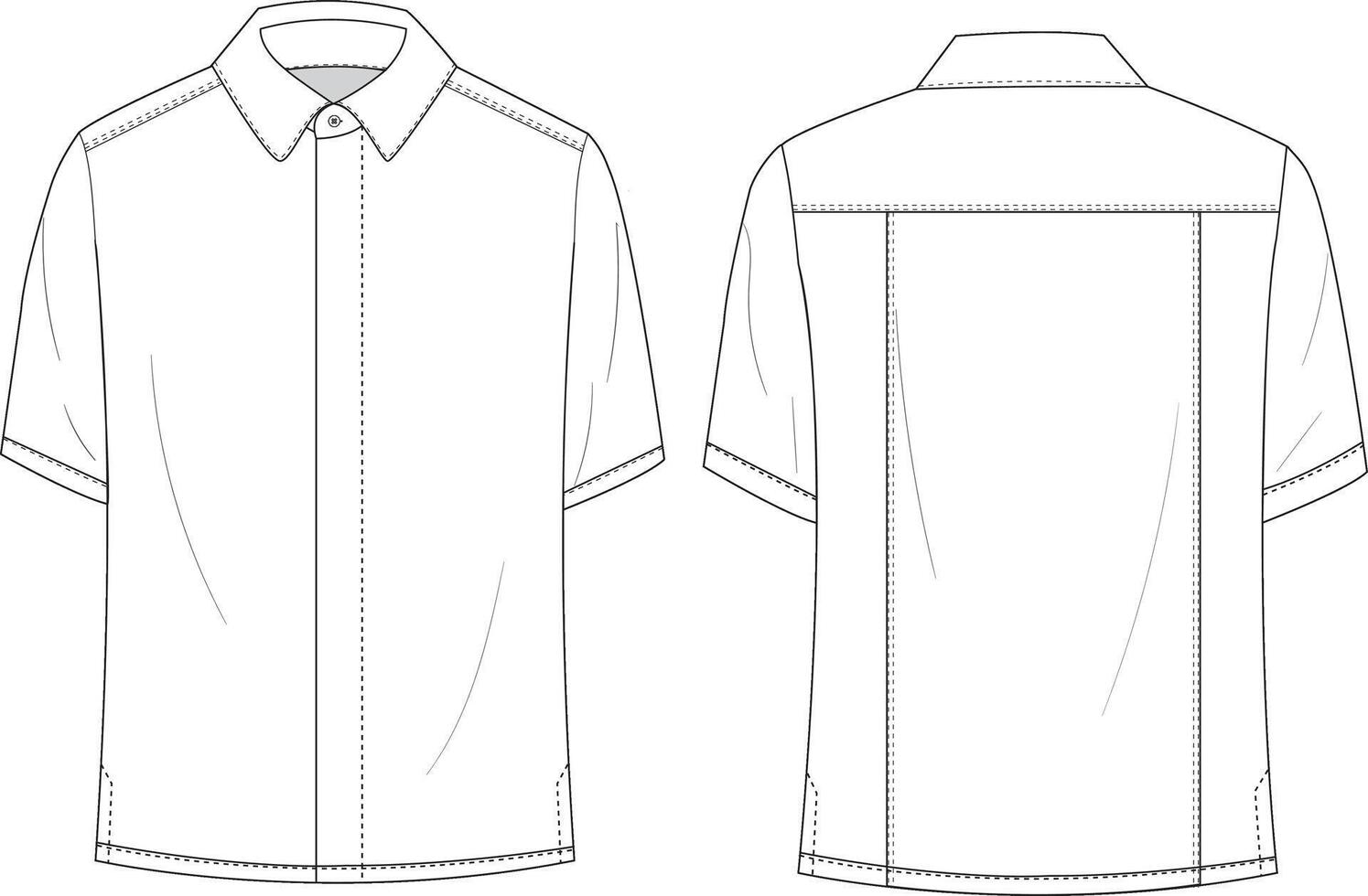Men's Short Sleeve Shirt Front and Back Illustration, Button-Up Shirt with Simple Design vector